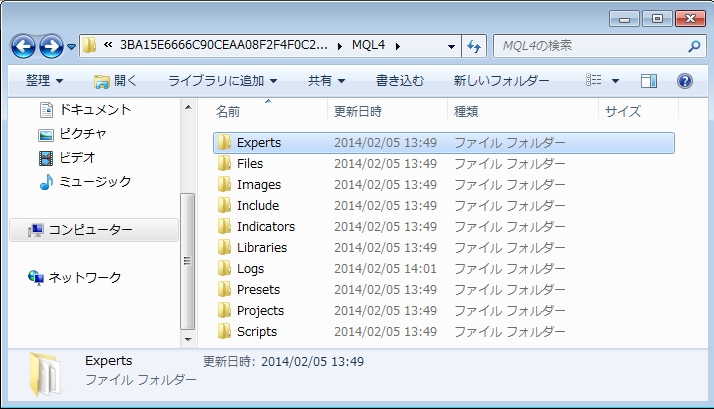 Expertsフォルダーを開く